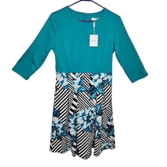 Haute Edition Floral and Striped Midi Dress with Pockets & Hidden Zipper Medium - Picture 7 of 8